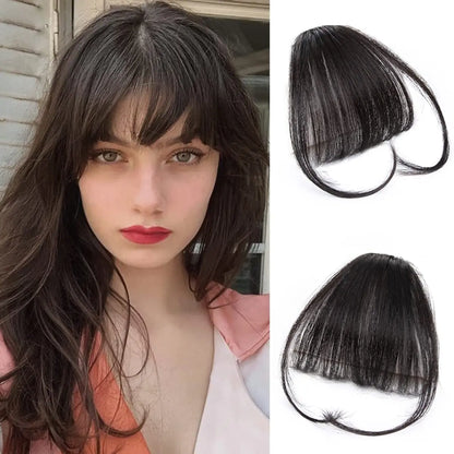 Franja de ar sintética invisível falsa, extensão de cabelo com prendedor frontal, peças de cabelo, franja de ar, fibra, bom acessório de estilo de cabelo