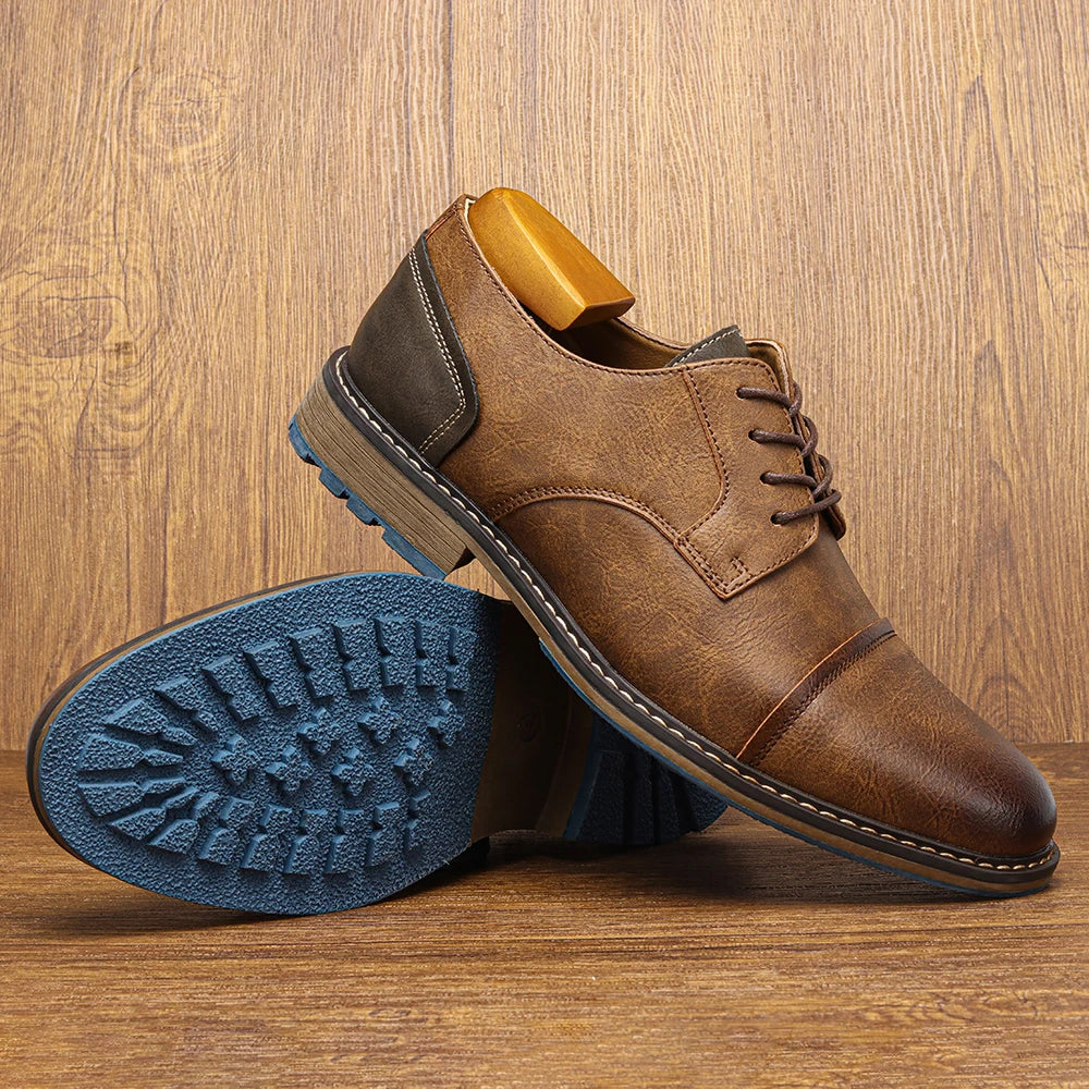 Retro Men's Casual Derby Shoes 2025 Fashion Leather Footwear New Style Men's Slip-On Comfortable Men's Shoes