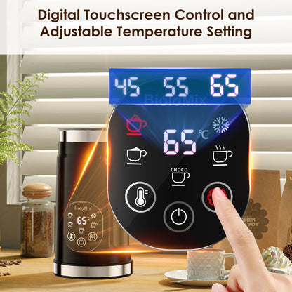 BioloMix Upgraded 5-in-1 LED Touch Screen Milk Frother for Lattes, Hot And Cold Foam Maker