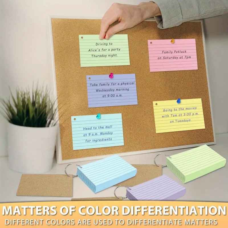 250/50 Sheets Thick Colorful Index Card with Loop Double Sided To Do List Lined Memo Pad Eye Friendly Notes for School Office