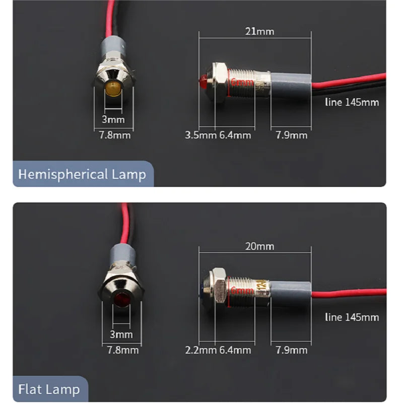 IP67 6mm Metal LED Warning Signal Light FXB6F-LED Small Power Indicator Lamp Waterproof 12V 24V 220V Red Green Yellow White Blue