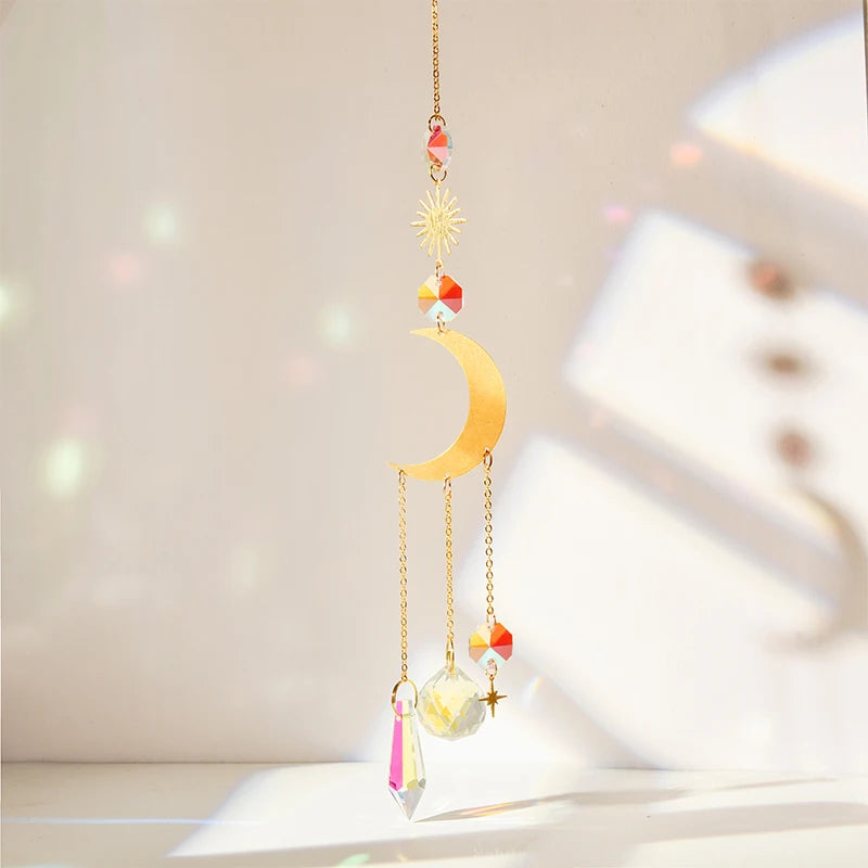 Colgante de cristal para jardín, atrapasol, campanillas de viento, prisma arcoíris, cadena de cristal para ventana, campana colgante, árbol de Navidad, decoración del hogar