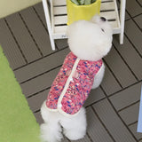 Winter Flower Pattern Pet Jacket Pet Dog Costume Navy Pink Sleeveless Vest Jacket Warm Comfortable Floral Cotton Vest Small Dog