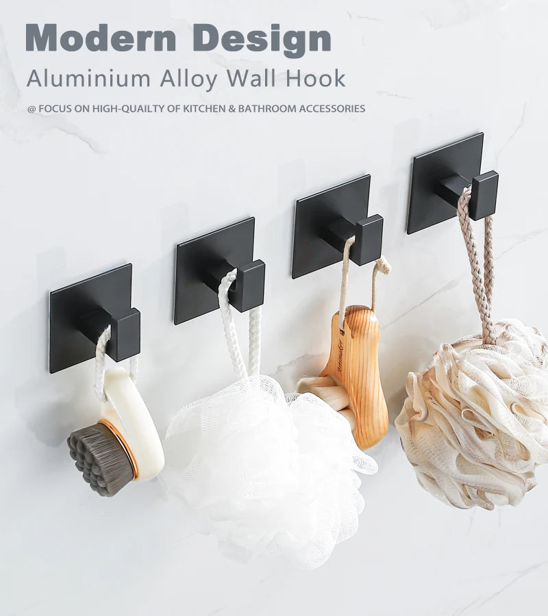 Black Self-Adhesive Wall Hooks For Hanging Keys Clothes Hanger Door 3M Robe Hook Coat Rack Towel Holder Bathroom Accessories