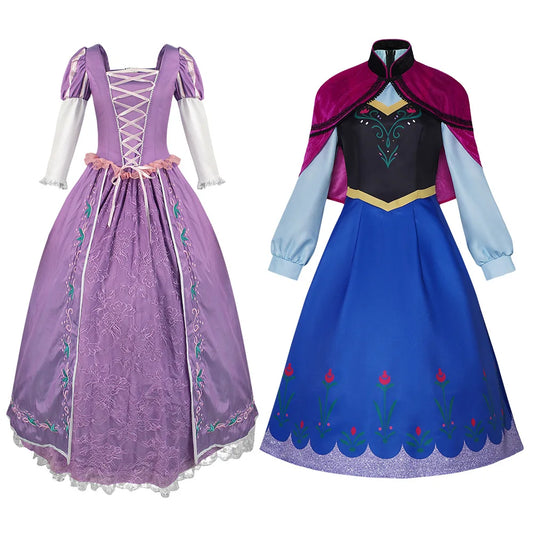 Movie Princess Rapunzel Dress Cosplay Costume Anna Dresses Outfit Suit Halloween Carnival Costume For Adult Women Girls