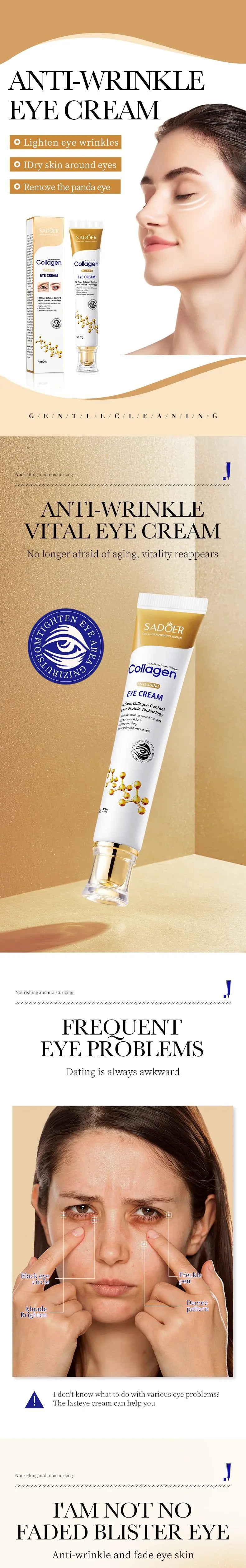 SADOER Collagen Eye Cream skincare Anti Dark Circles Eye Bags Firming Moisturizing skincare Eyes Cream Skin Care for Eyes
