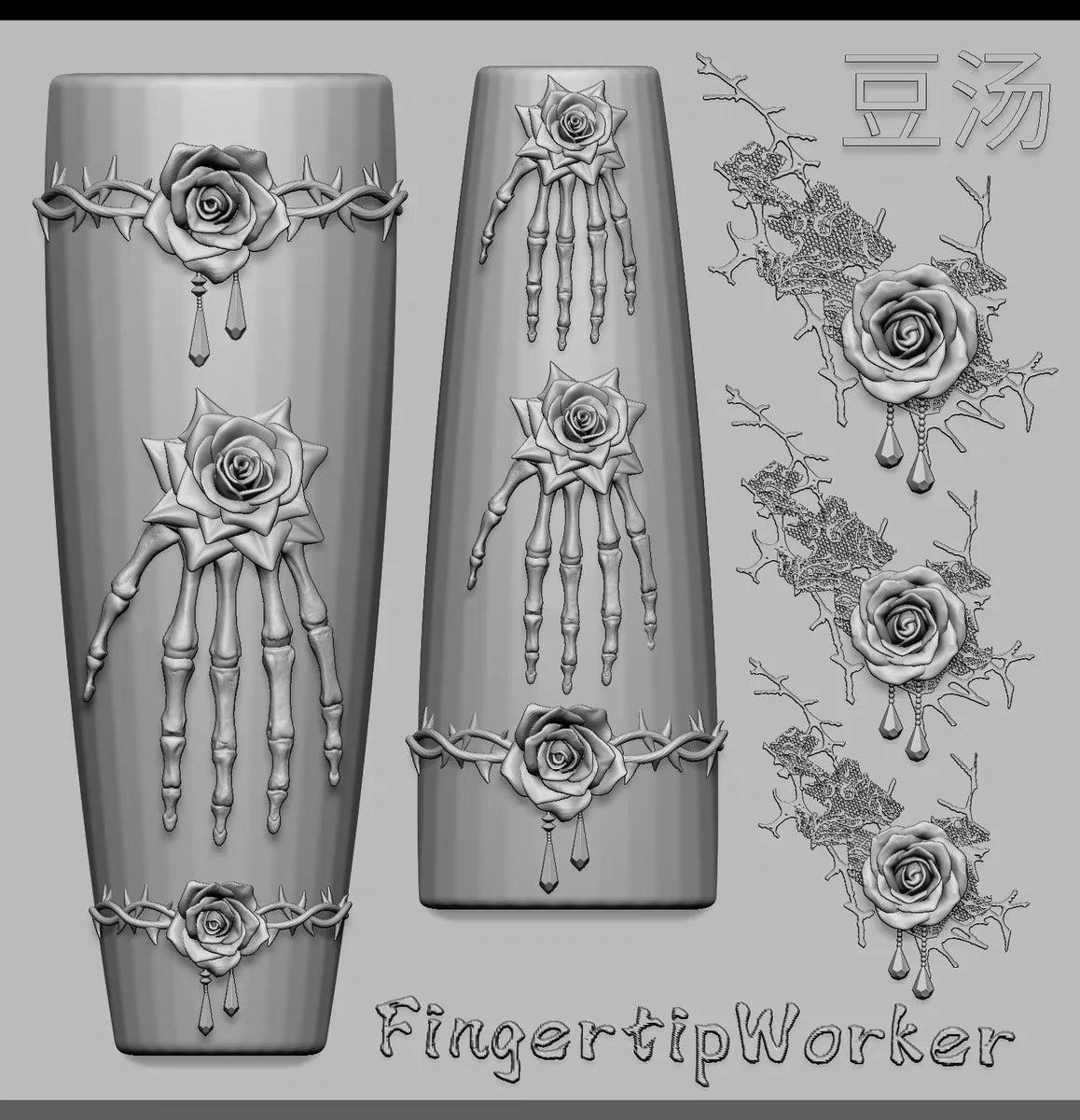 1Pc Chain Ice Flower Fox Spoon Fork Dragon Snake Butterfly 3D Acrylic Mold Nail Art Decorations  DIY Design Silicone Nails Mold