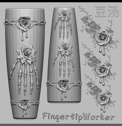 1Pc Chain Ice Flower Fox Spoon Fork Dragon Snake Butterfly 3D Acrylic Mold Nail Art Decorations  DIY Design Silicone Nails Mold