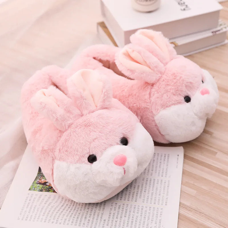 Cute Rabbit Shoes Women Winter Slippers Warm Plush Soft Sole Girls Indoor Home Floor Slipper Pink Color Ladies Cartoon Footwear