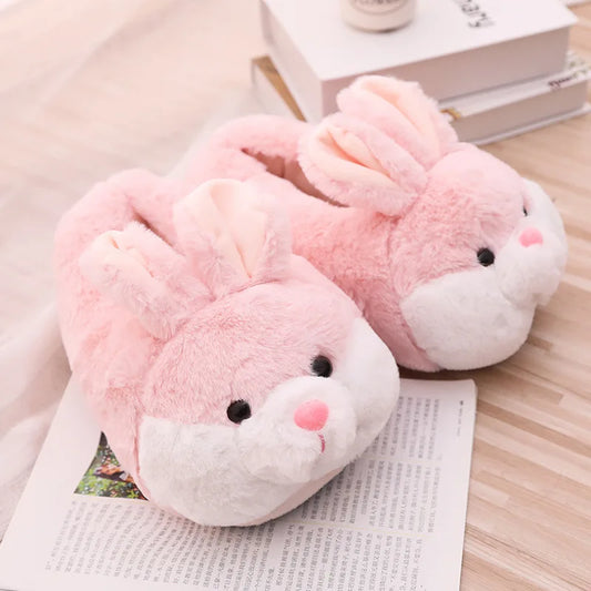 Bonitos zapatos de conejo, zapatillas de invierno para mujer, suela suave de felpa cálida para niñas, zapatillas de interior para el hogar, calzado de dibujos animados de Color rosa para mujer