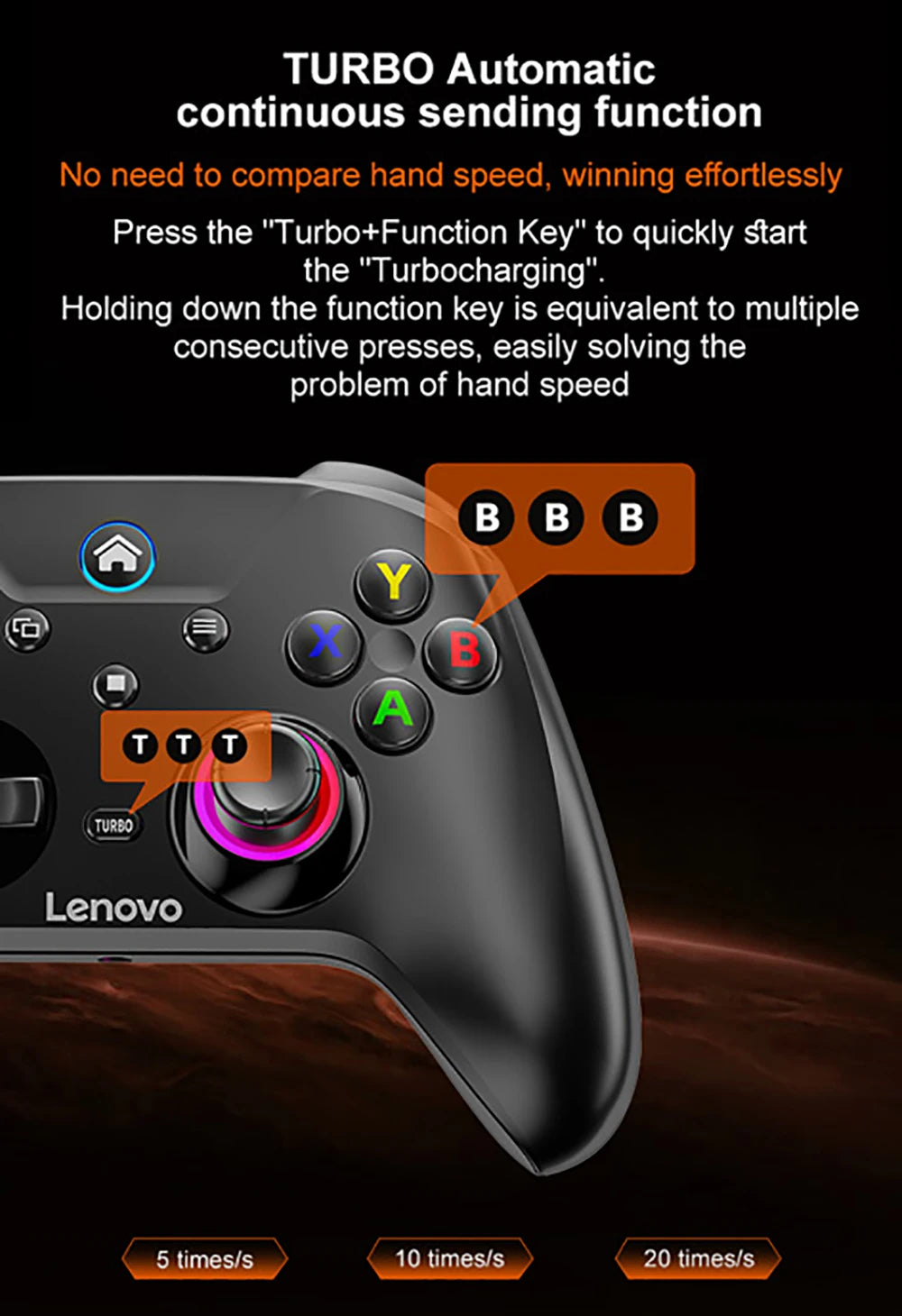 Lenovo S02 Wireless Bluetooth Gaming Controller, Dual Hall Trigger Wireless Gamepad, For Switch, PC, Android, IOS, TV
