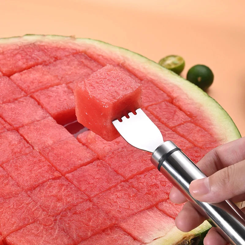 Stainless Steel Watermelon Cutting Tool Functional Watermelon Fork Slicer Slicing Tool for Melons Fruit Fork Kitchen Gadgets