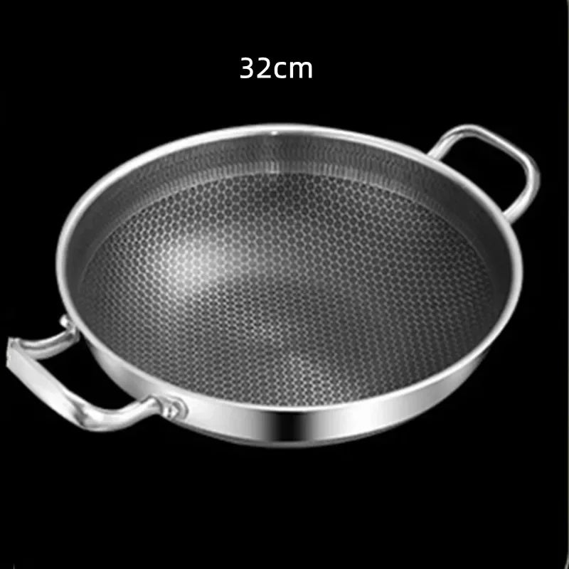 32cm 304 Stainless Steel Frying Pan Food Grade Non-Stick Pan Honeycomb Pot Bottom Induction Cooker Gas Stove General Wok