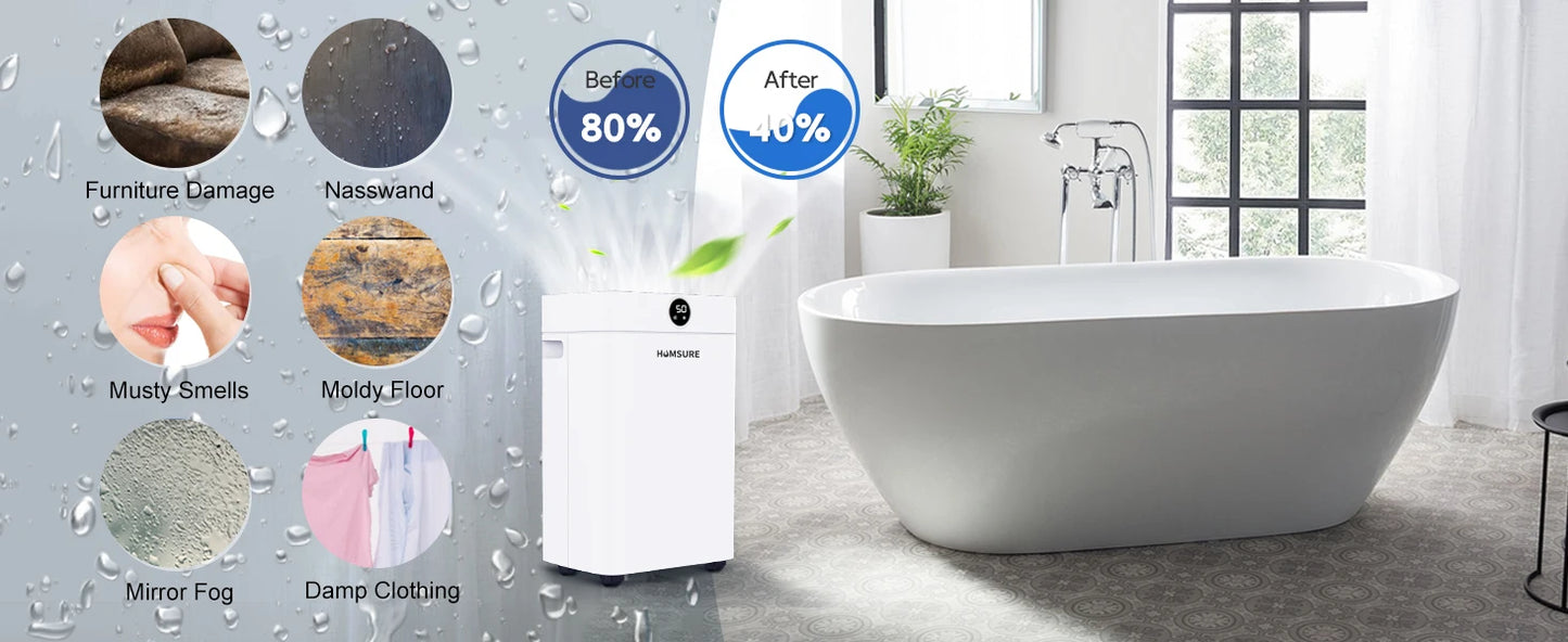 Dehumidifier 20 L, Dehumidifier Cellar Rooms with Digital Display, 24H Timer, Automatic Defrosting, Dry Clothes, Continuous Drai