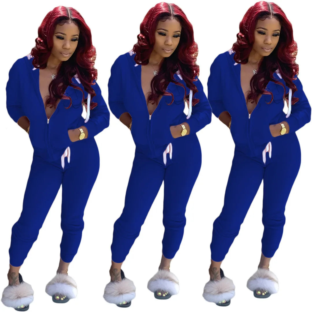 2 Pieces Set Women 2021 Fall Hot Style Europe women's Pure Color Fleece Two-Piece Suit Movement Sports Set Dropshipping ZXP9628