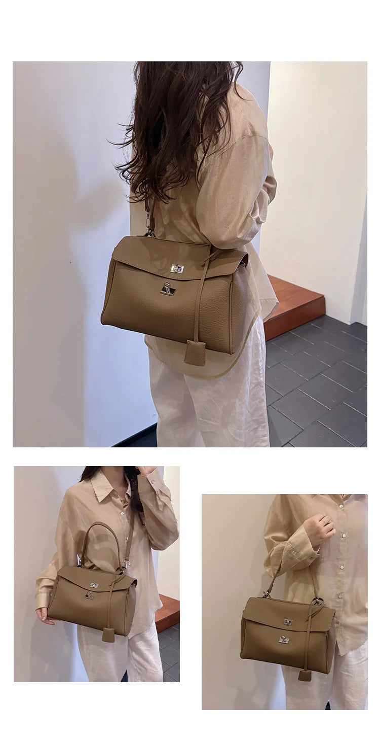 Casual Large Capacity Lychee Pattern Single Shoulder Slant Cross Bag Versatile Underarm Bag Simple Stylish Tote Bag