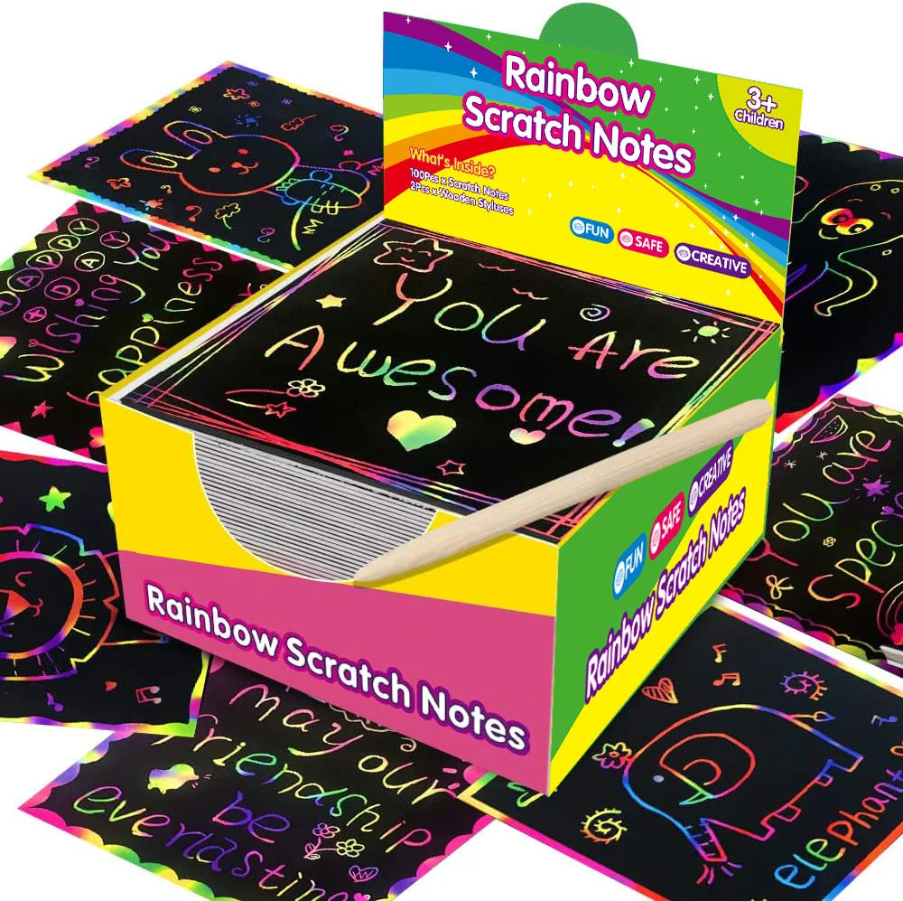 100 piezas de papel para raspar en caja con papel para raspar colorido pintado a mano, el más vendido de Amazon