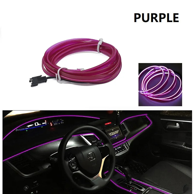 10M/5M/3M Neon LED Car Interior Decorative Lamps Strips USB Drive For DIY Decorative Dashboard Console Ambient Light Cold Light