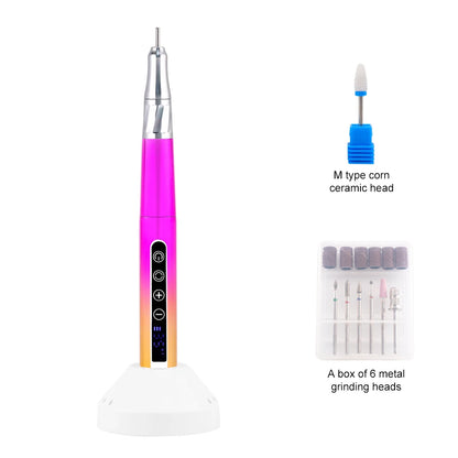 85w Brushless Motor Cordless Nail Drill 35000RPM Electric Handle Pen Drill Pedicure Rechargeable Handpiece Portable Base Charge