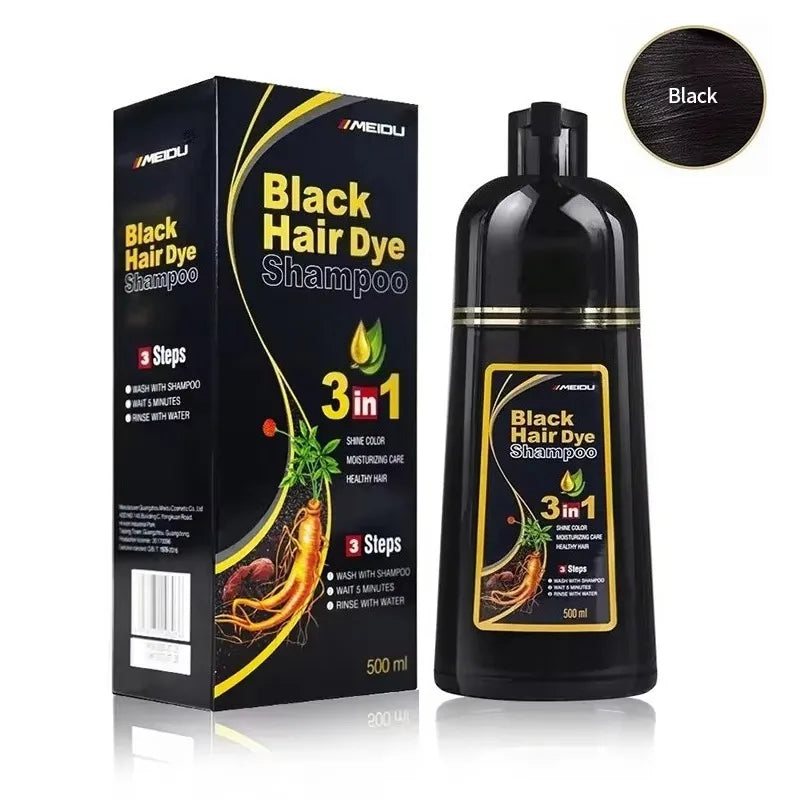 Shampoo de Coloração Instantânea Meidu 3 em 1 – Cor Preto Natural para Homens e Mulheres – Tinta de Cabelo à Base de Ervas (Opções: Castanho, Roxo)