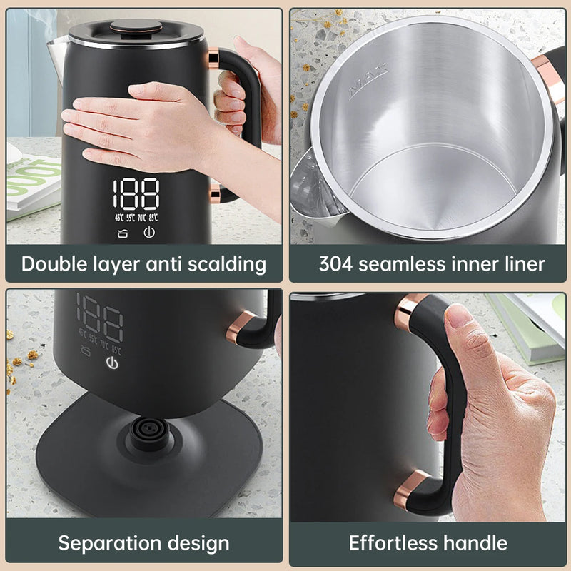 Electric Water Boiler Kettle for Tea Coffee 5 Levels Temperature Control Auto Shut Off Double Layer Insulated Hot Water Kettle