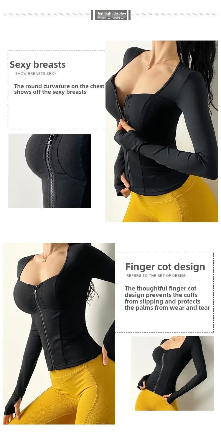 Sexy Slim Fit Long Sleeve Sports Jacket With Chest Pad Women's Yoga Running Fitness Top For Autumn Nike Airbag Training Shoes