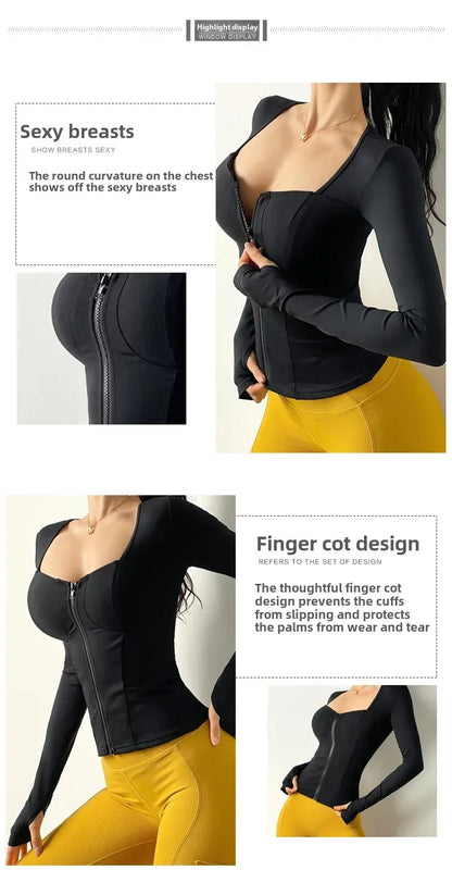 Sexy Slim Fit Long Sleeve Sports Jacket With Chest Pad Women's Yoga Running Fitness Top For Autumn Nike Airbag Training Shoes