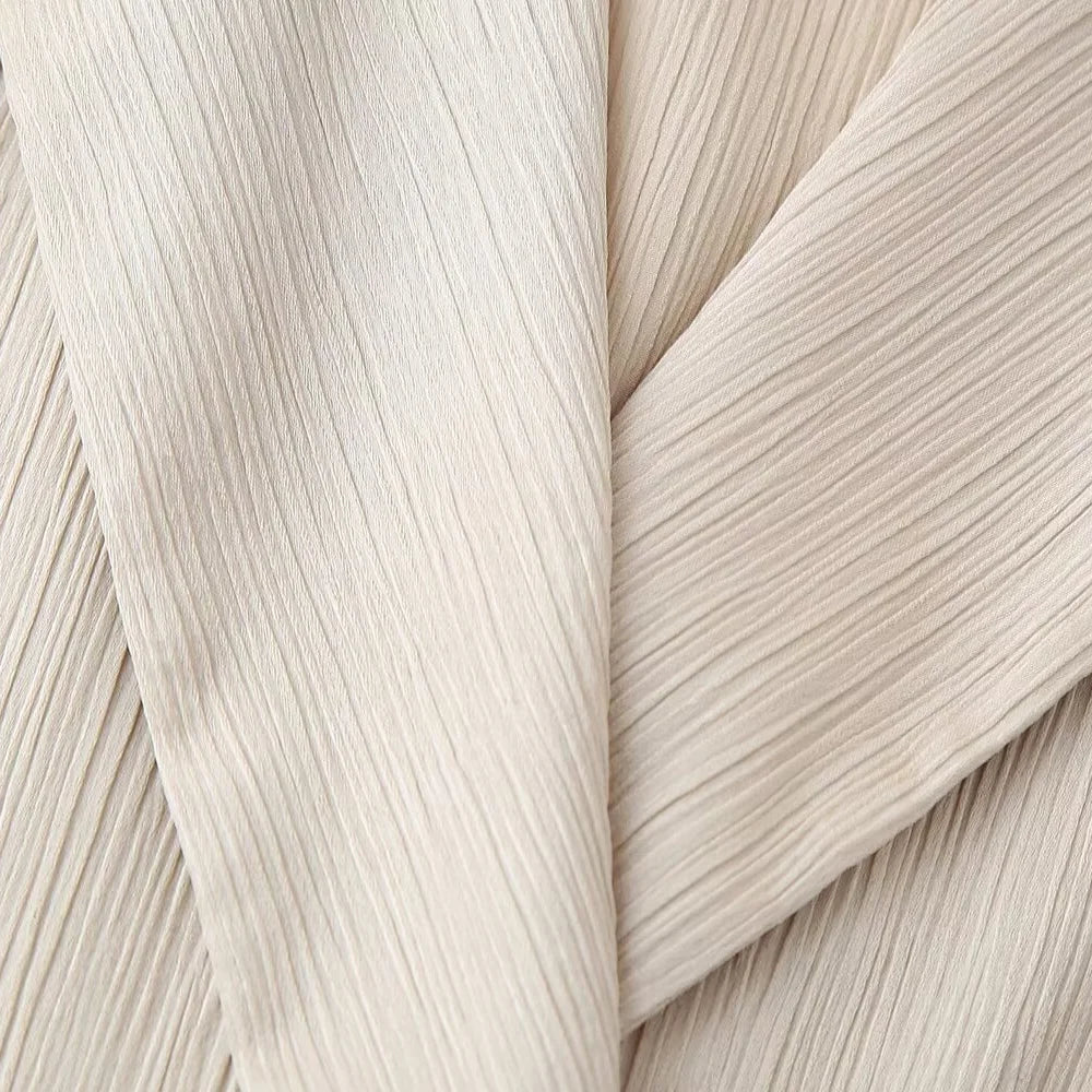 Conjunto de chaqueta y pantalón de traje cruzado con efecto arrugado para mujer, primavera y verano 2024, estilo europeo y americano
