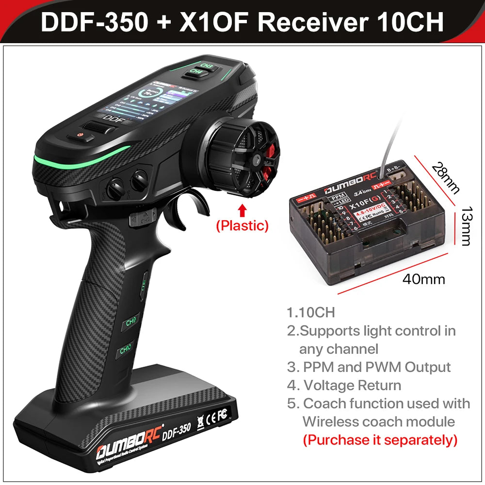 Control remoto digital DUMBORC 2.4G 10CH DDF-350, transmisor con receptor para coche, barco, tanque, sistema LCD FHSS