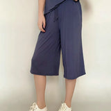 Plus size L to 6XL U-Neck Women's  Modal pant calf-length summer wide leg pants drawstring short pants casual homewear pants