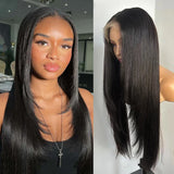 RONGDUOYI Pink Layered Haircut Straight Lace Front Wigs Natural Long Straight Cosplay Heat Fiber Synthetic Wig Purple