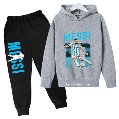 messi avatar printed children's clothing children's autumn and winter hoodies pants 2-piece casual boys and girls suits