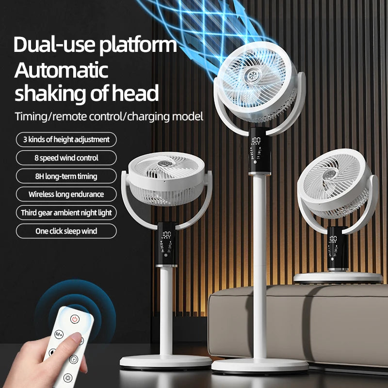 Floor Circulating Fan 6000 mAh Large Capacity Camping Fan With Remote Control Rechargeable Floor-standing Fan Adjustable Height