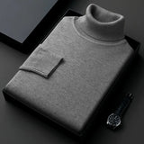 Suéter de cuello alto de punto de alta calidad para hombre, antibolitas, ajustado, de manga larga, color liso, tendencia