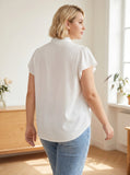 Gadinus Plus Size Women's Flutter Sleeve Blouse Ruffle Collar Button Front Loose Fit Curved Hem Tunic Top