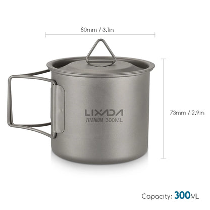 Taza de agua ultraligera de titanio Lixada con asa plegable, portátil para exteriores, camping, picnic, 300 ml/350 ml/550 ml/650 ml