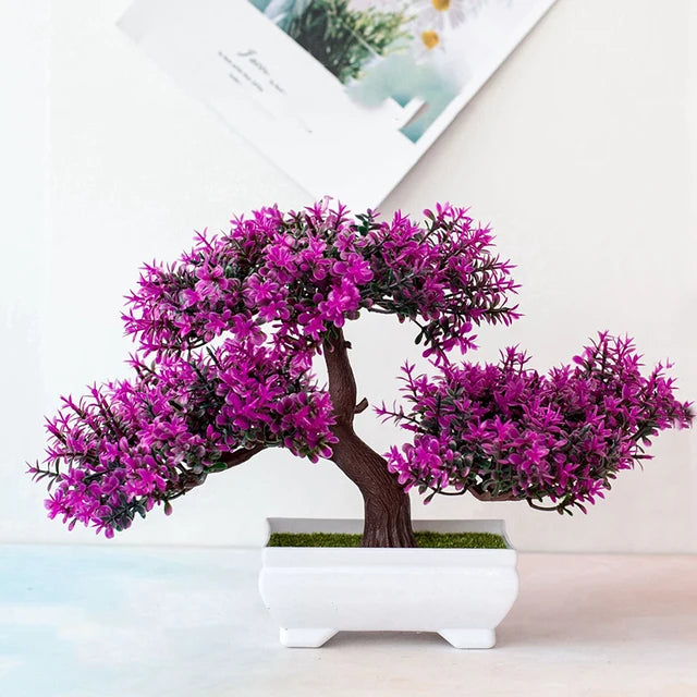 Árvore pequena artificial do bonsai para a decoração home, planta falsificada, flores, ornamentos envasados, festival, acessórios do casamento