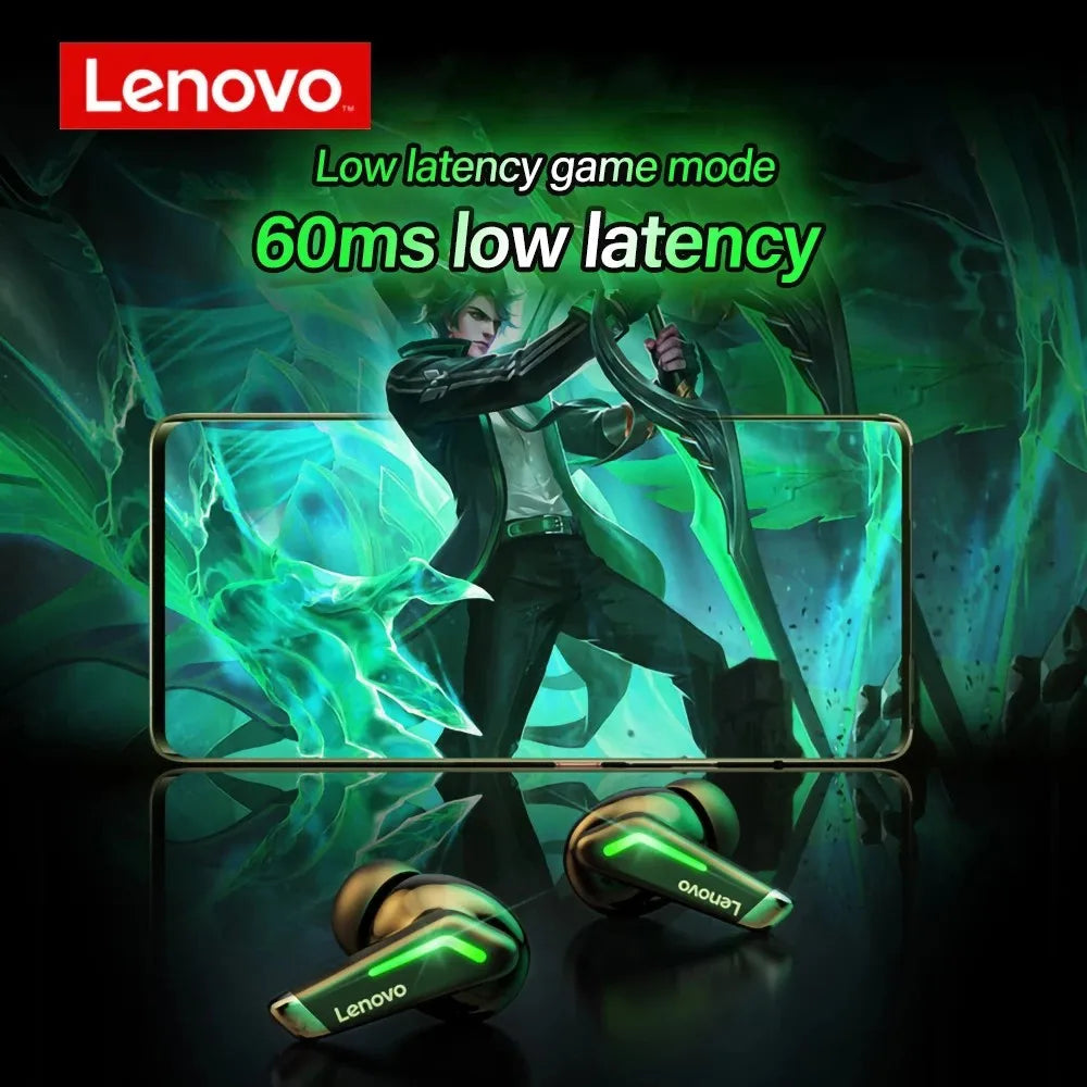 Auriculares deportivos originales Lenovo GM3 Bluetooth 5.0 con reducción de ruido, baja latencia, conexión rápida y modo de espera prolongado.