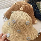 Lovely Foldable Straw Hat Sun Protection UV Protection Panama Cap Little Flowers Breathable Fisherman Cap Summer Bucket Hat