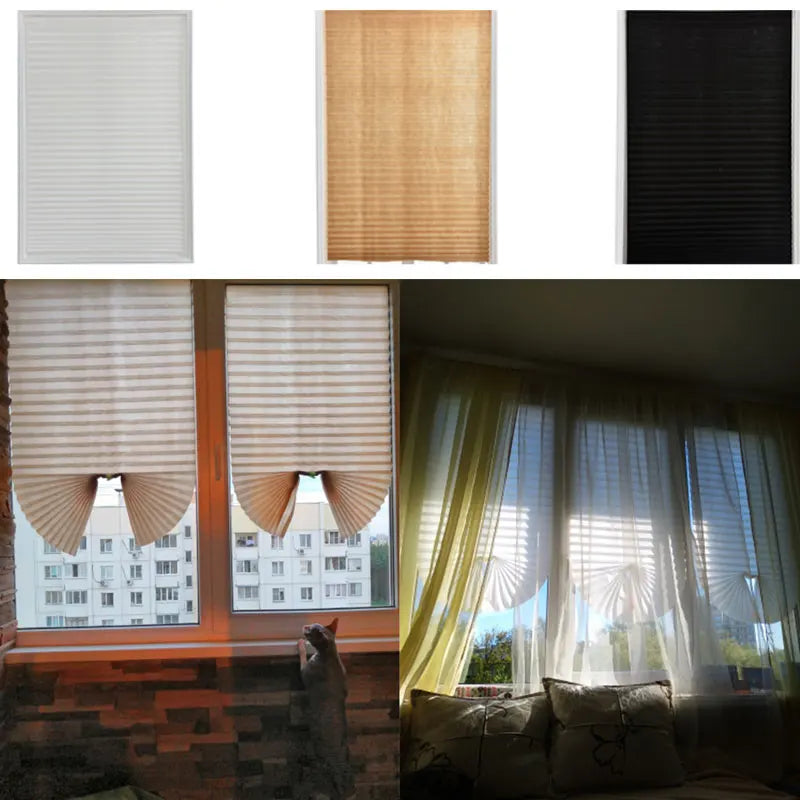 1Pc Shades Self-adhesive Half Windows Nonwoven Folding Curtain Bathroom Balcony Living Room Balcony Curtains Pleated Blinds