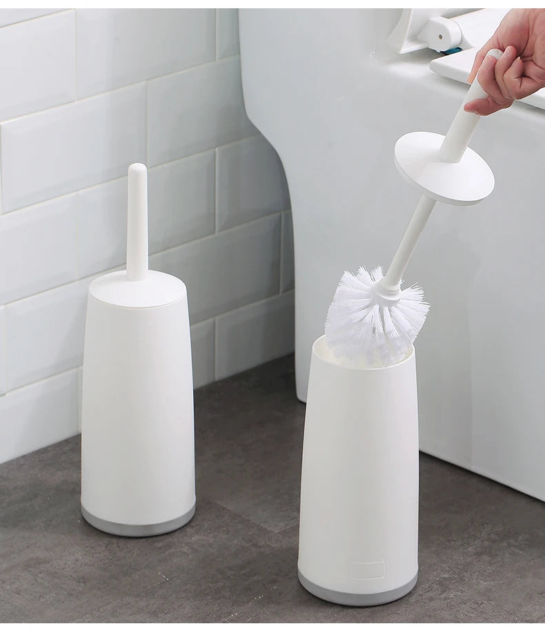WORTHBUY Cepillo de inodoro de plástico con base de pie, mango largo, cepillo de limpieza para inodoro, accesorios de baño, herramientas de limpieza