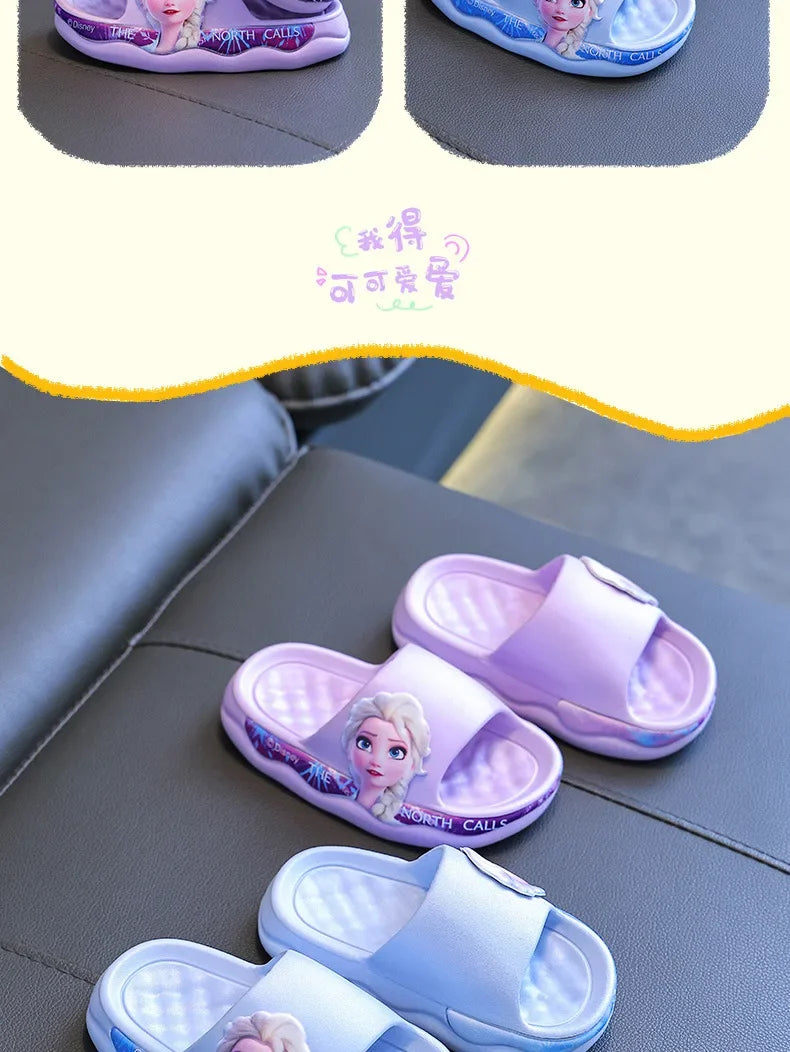 Sandalias y pantuflas de baño para niñas de Disney con diseño de princesa Elsa y suela suave antideslizantes de verano
