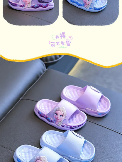 Sandalias y pantuflas de baño para niñas de Disney con diseño de princesa Elsa y suela suave antideslizantes de verano