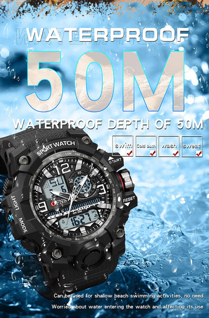 OFNS - Reloj de lujo estilo G para hombre, resistente al agua hasta 50 m, multifunción, deportivo, militar, de cuarzo, con LED digital