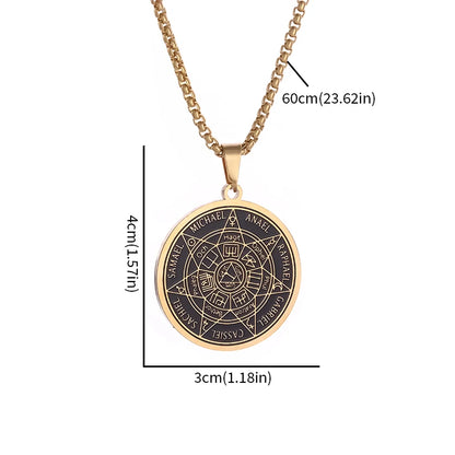 Stainless Steel Solomon Religious Seven Archangels Compass Pendant Necklace Men's Retro Lucky Amulet Jewelry