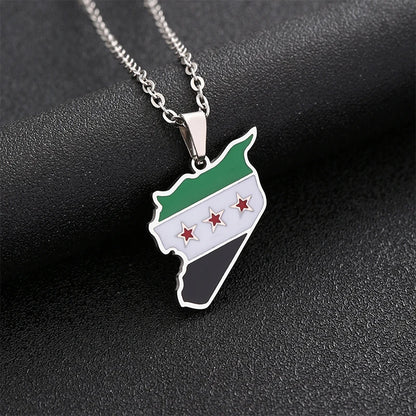 Collar con colgante de acero inoxidable con la bandera de Siria, estilo hip hop, para hombre y mujer.