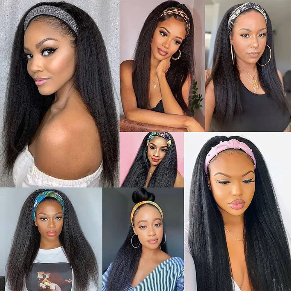Kinky Straight Headband Wigs Remy Human Hair Wig Ready To Wear Brazilian Yaki Straight Headband Human Hair Wig for Women