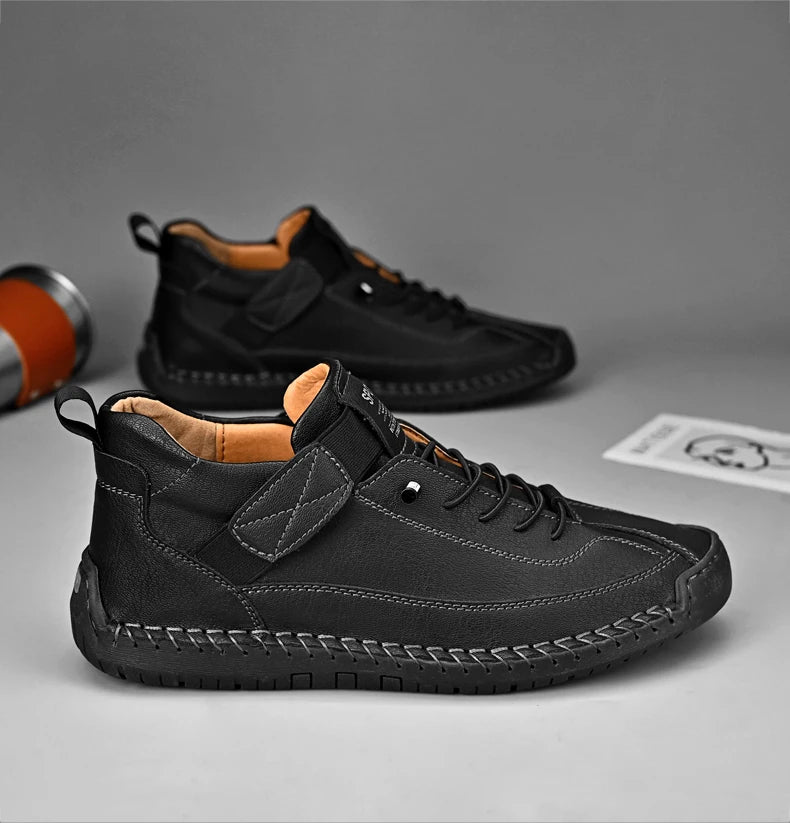 Handmade Leather Men's Casual Slip-On Loafers Breathable Leather Shoes Men's Flat Fashion Moccasins Tooling Shoes Plus Size