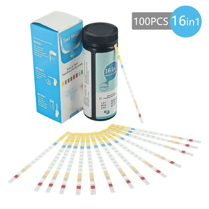 Kit de prueba de agua potable 16 en 1: tiras reactivas para la calidad del agua en el hogar, piscinas, spas, nitratos, nitrito, pH y dureza.