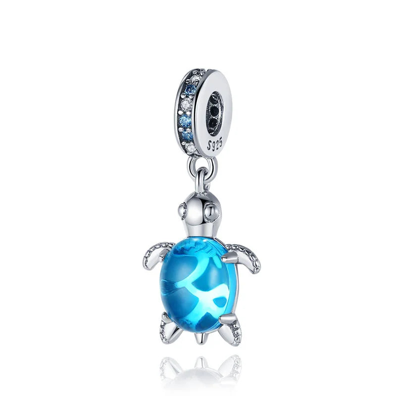 Ocean Series - Original Genuine 925 Sterling Silver Turtle Crab Mermaid Charm Beads Suitable for 3mm Bracelet DIY Making Pendant